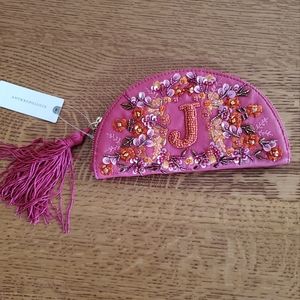 Anthropologie Beaded "J" Monogrammed Crescent pouch